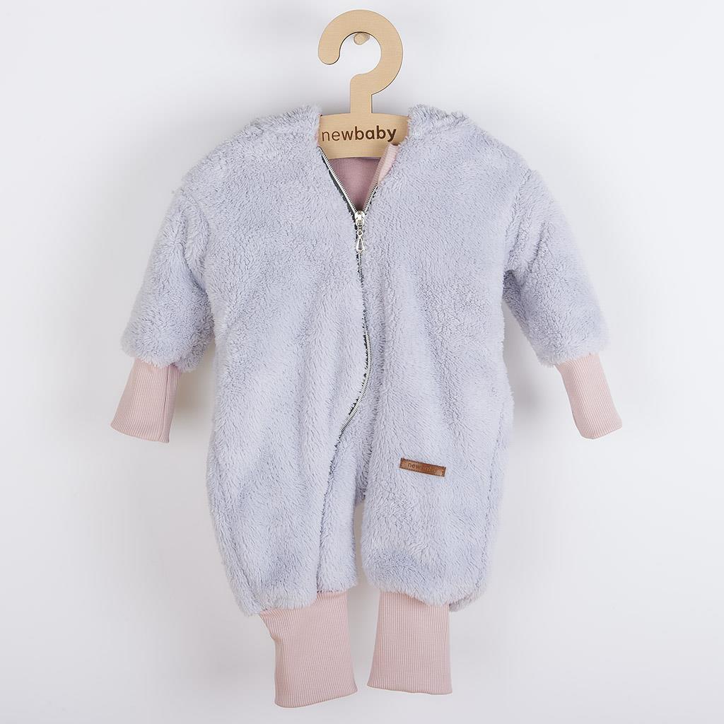 Luxusní dětský zimní overal New Baby Teddy bear - šedo růžový - šedá/56 (0-3m)
