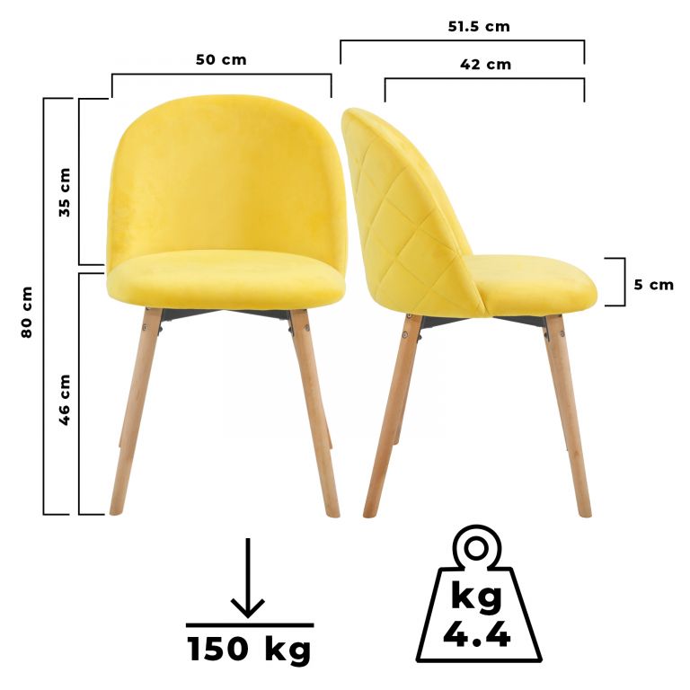 MIADOMODO Sada jídelních židlí sametové, žlutá, 8 ks