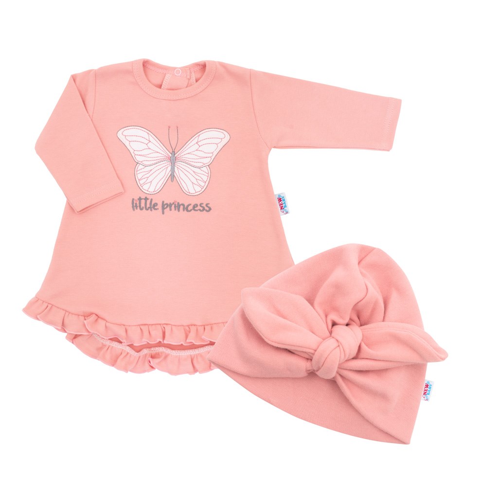Kojenecké šatičky s čepičkou-turban New Baby Little Princess - růžová/68 (4-6m)