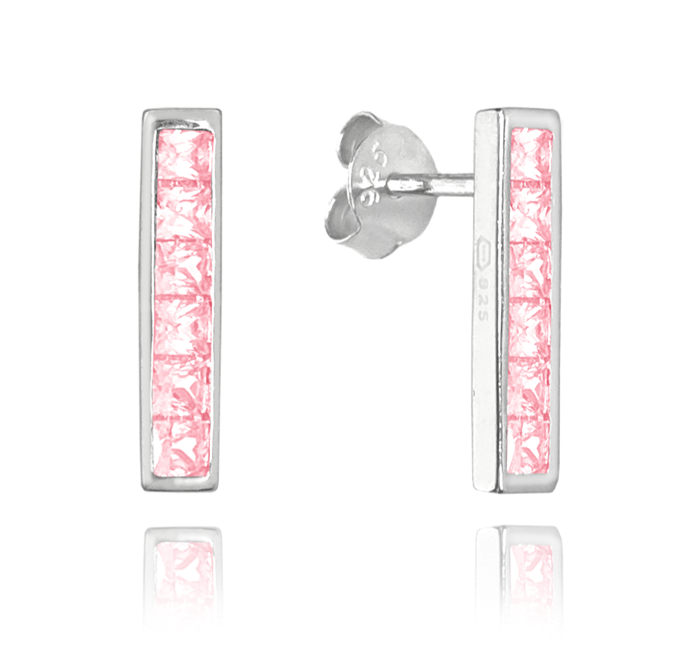 MINET Třpytivé stříbrné náušnice s velkými růžovými zirkony