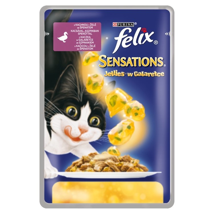Felix Sensations kachna v želé se špěnátem kapsička pro kočky 85 g