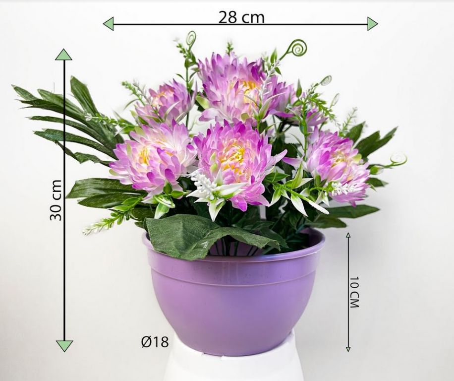 Dekorativní umělá chryzantéma v květináči, fialová, 30 cm