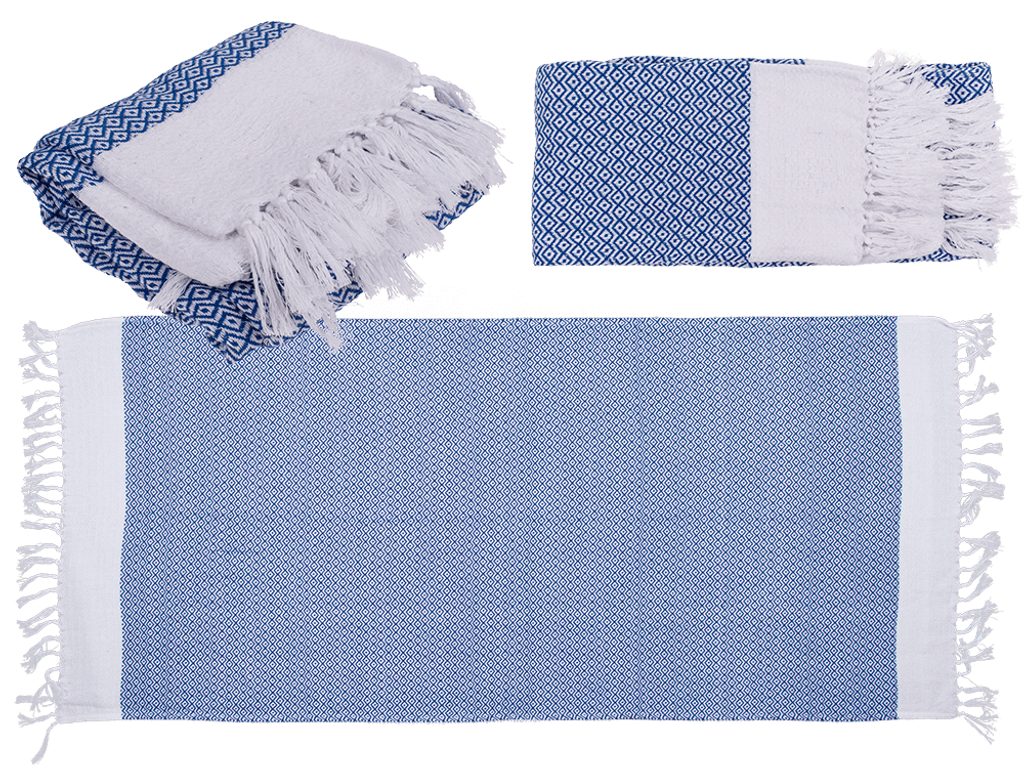 Modro-bílý ručník Premium Fouta (do sauny a na pláž)