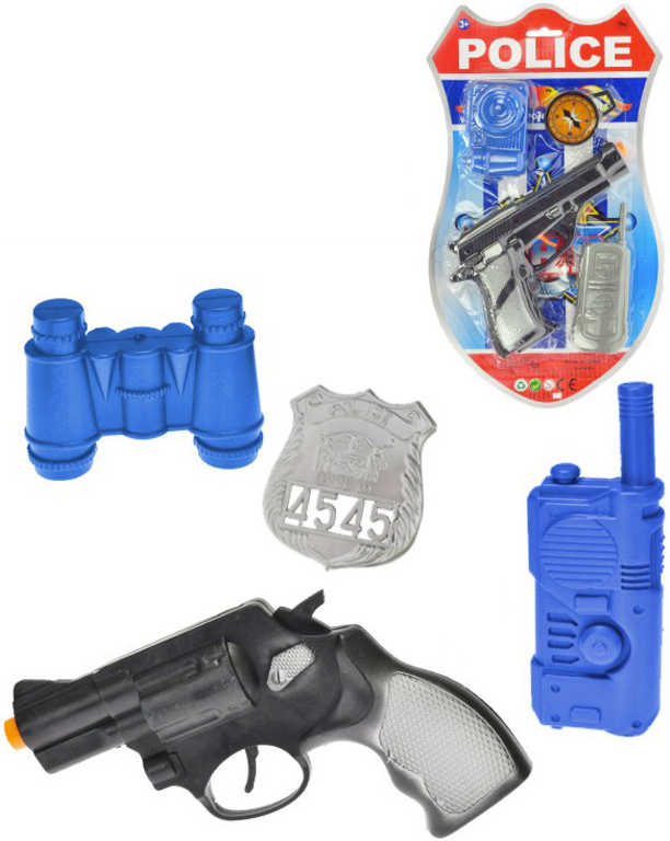 Policejní set pistole klapací 18cm + foťák/dalekohled s doplňky 4ks na kartě