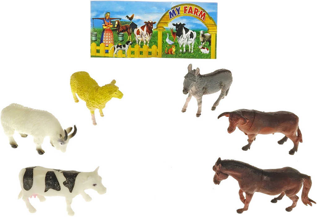 Zvířata domácí farma 8-10cm plastové figurky zvířátka set 6ks v sáčku