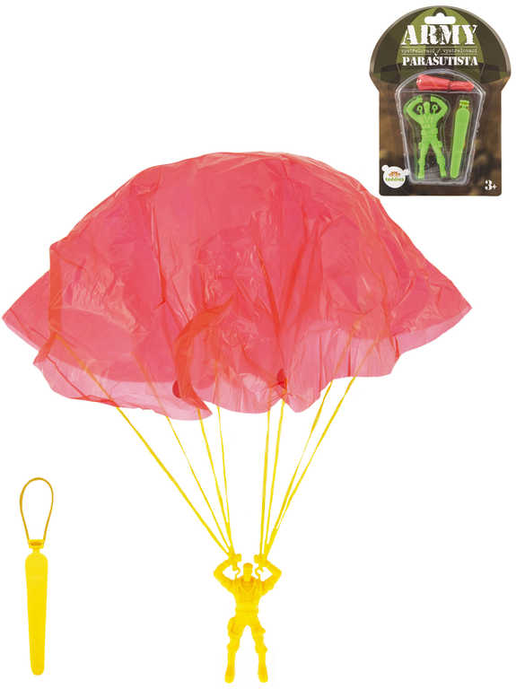 Parašutista létající figurka vystřelovací s padákem 9cm 2 barvy plast na kartě