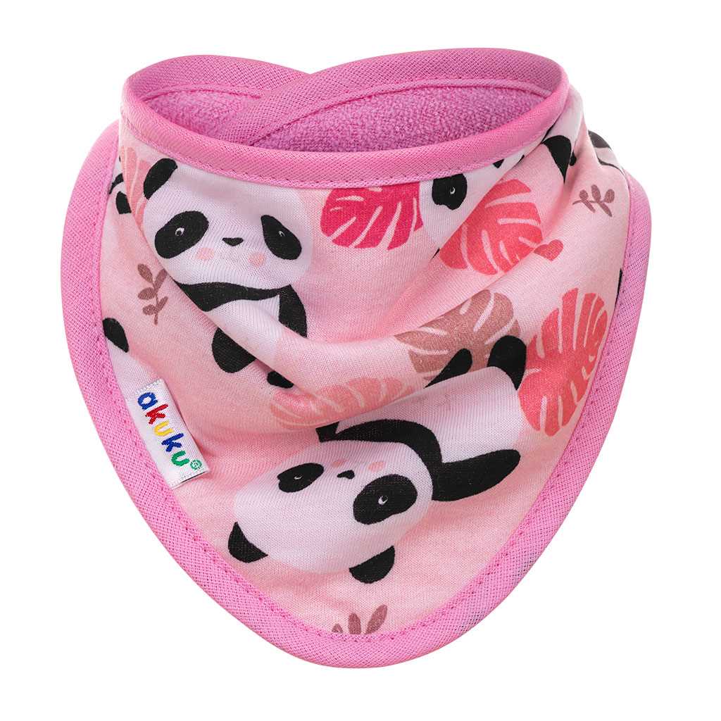 Dětský bryndáček-šátek Akuku - panda - růžová