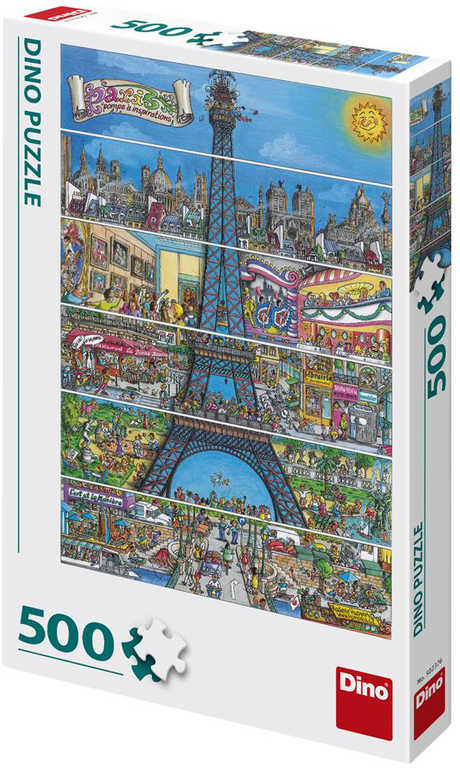 DINO Puzzle 500 dílků Paříž Eiffelova věž kreslená 33x47cm skládačka v krabici