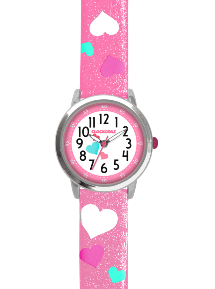 CLOCKODILE Růžové třpytivé dívčí dětské hodinky se srdíčky HEARTS