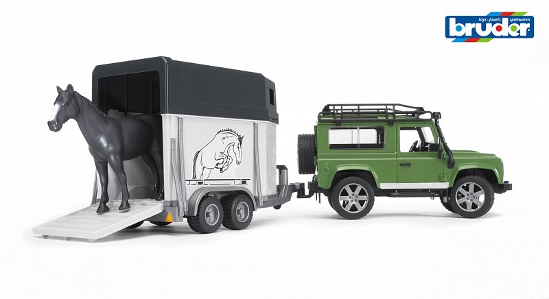 Bruder Užitkové vozy - Land Rover s přívěsem pro přepravu koní, 1:16