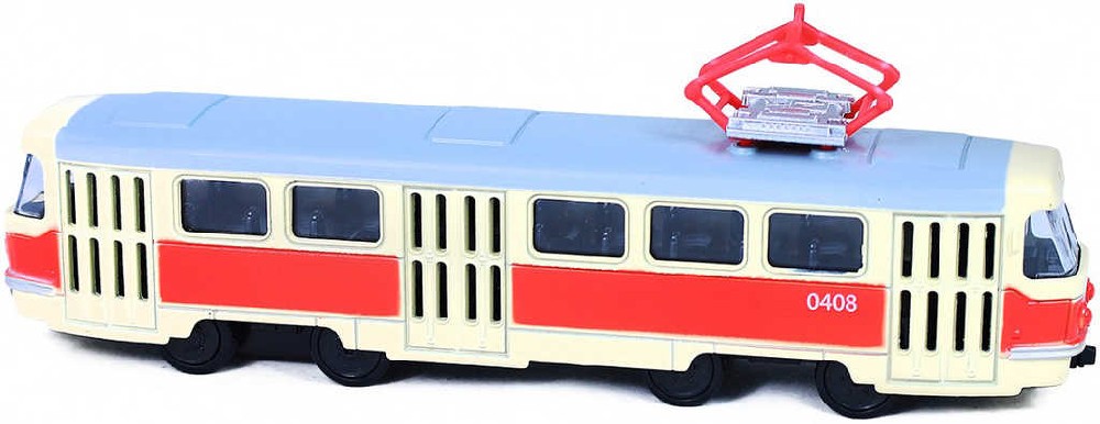 Tramvaj česká 16cm kovový retro model na zpětný nátah v krabici