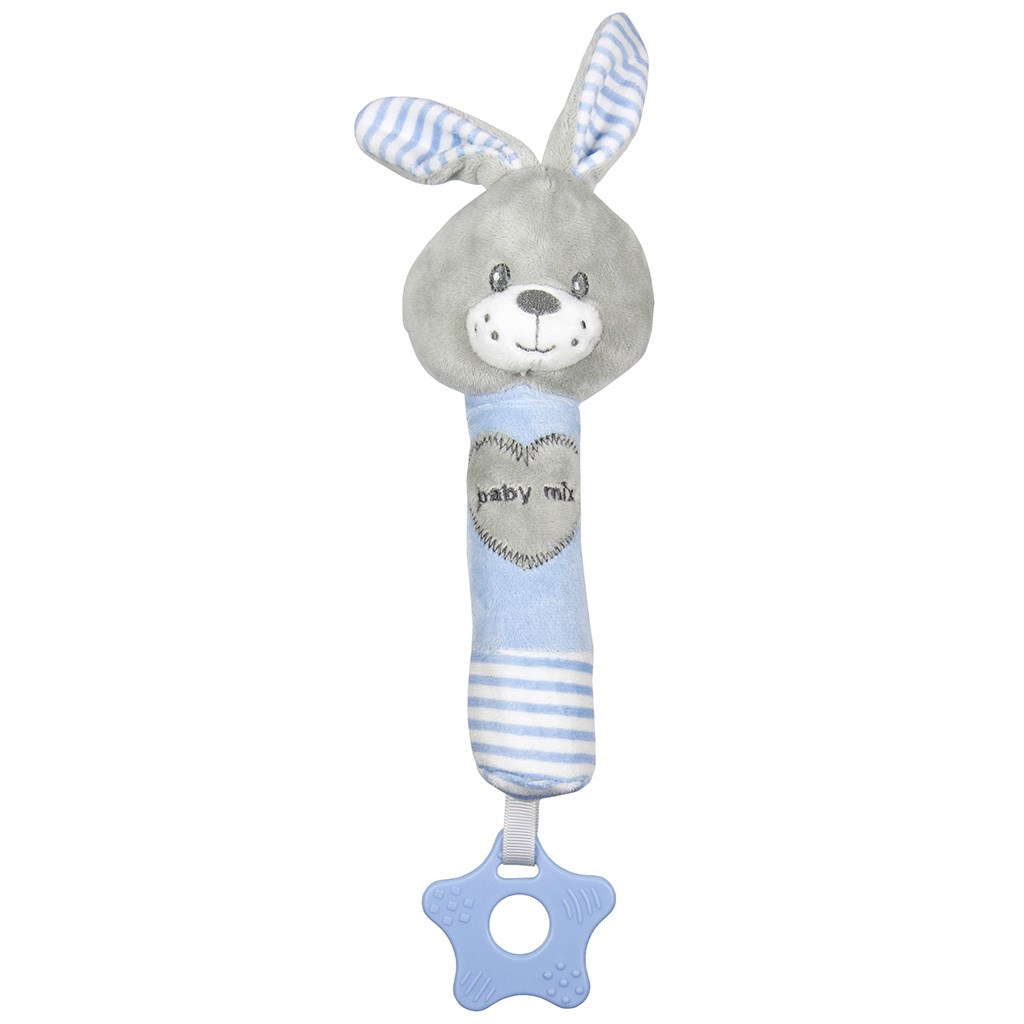Dětská pískací plyšová hračka s kousátkem Baby Mix - králík - modrá