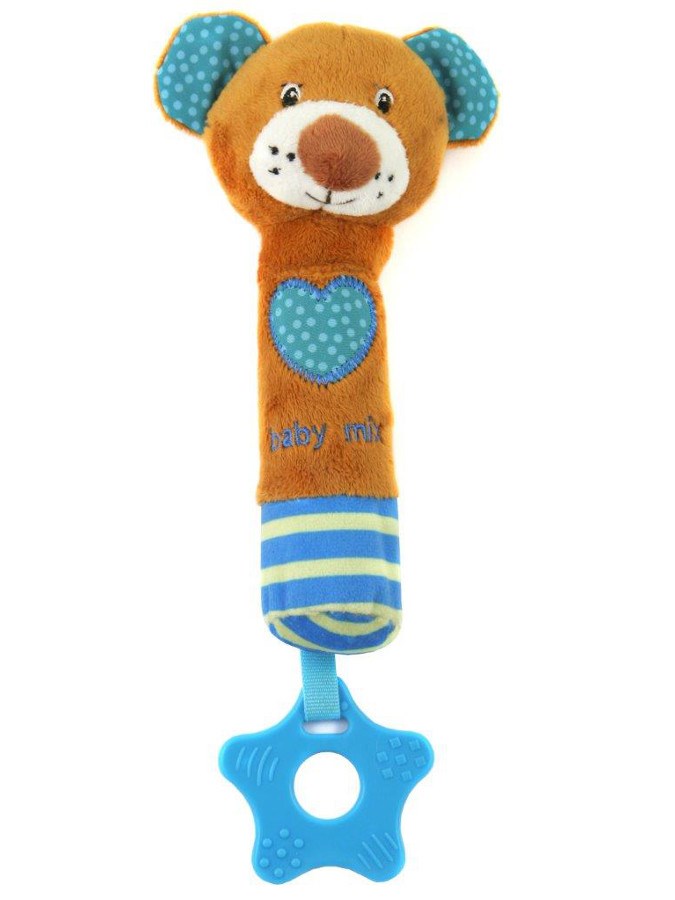 Dětská pískací plyšová hračka s kousátkem Baby Mix - medvídek modrý - dle obrázku