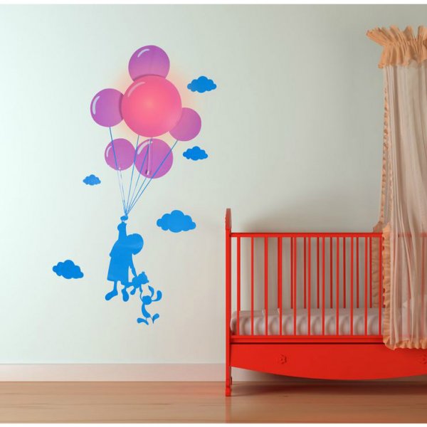Gadgets House - Milagro - ML142 Samolepka a světlo na zeď - dítě s balonky 