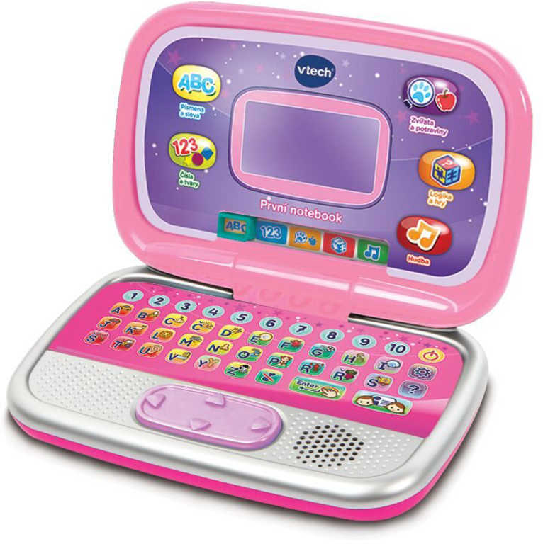 Vtech První notebook dětský zábavný počítač s aktivitami na baterie růžový CZ Zvuk
