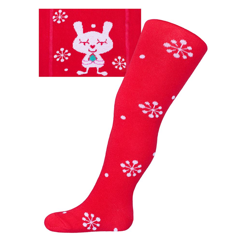 Vánoční bavlněné punčocháčky New Baby - červené s vločkami a kočičkou - červená/68 (4-6m)