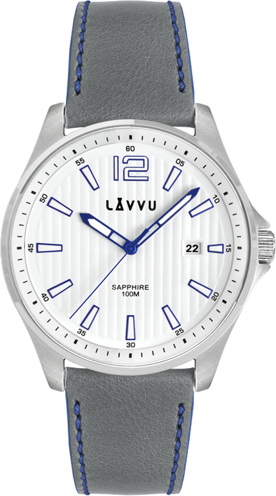 Pánské hodinky se safírovým sklem LAVVU NORDKAPP White / Top Grain Leather