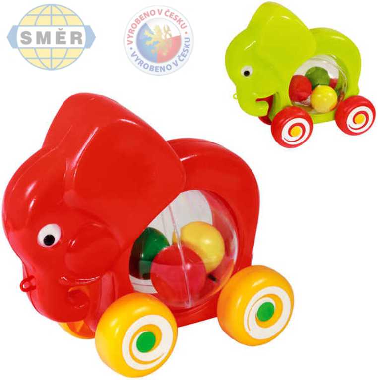 SMĚR Slon baby jezdící s míčky tahací 2 barvy PLAST
