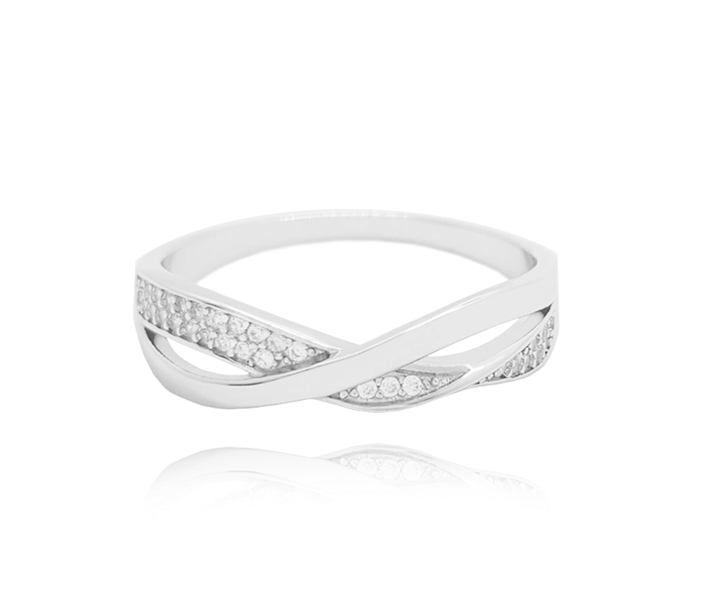 Překřížený stříbrný prsten MINET s bílými zirkony vel. 54