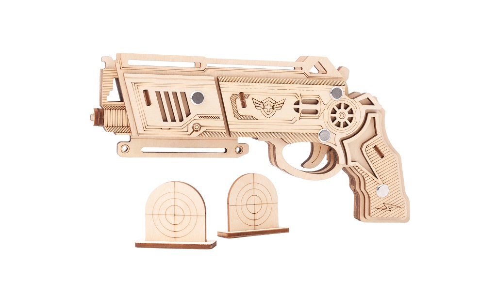 Woodcraft Dřevěné 3D puzzle Zbraň na gumičky Falcon přírodní