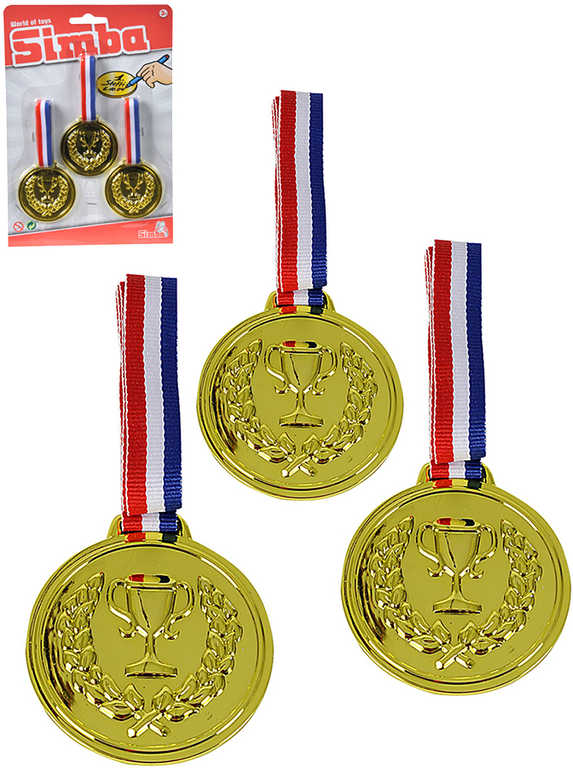 SIMBA Dětská medaile 6cm trikolora set 3 ks na kartě plast