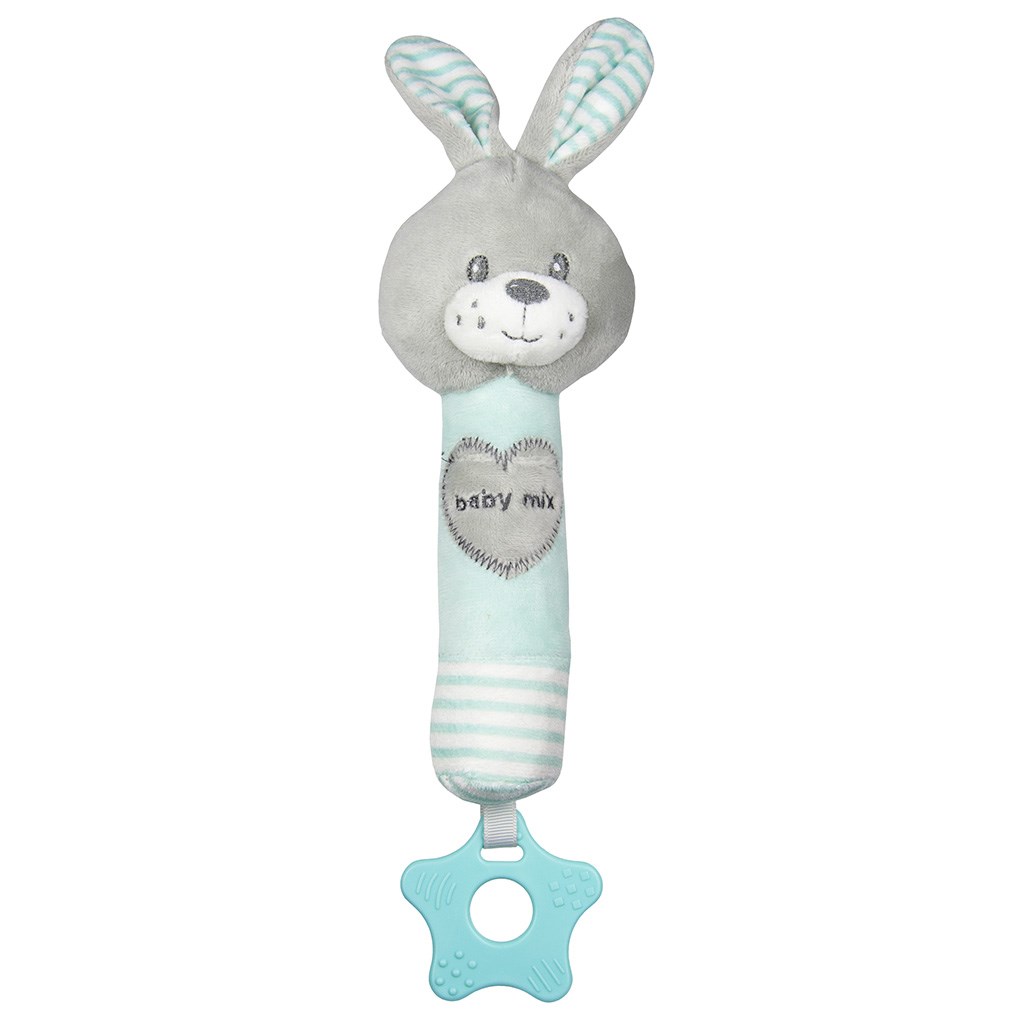 Dětská pískací plyšová hračka s kousátkem Baby Mix - králík mátový - zelená