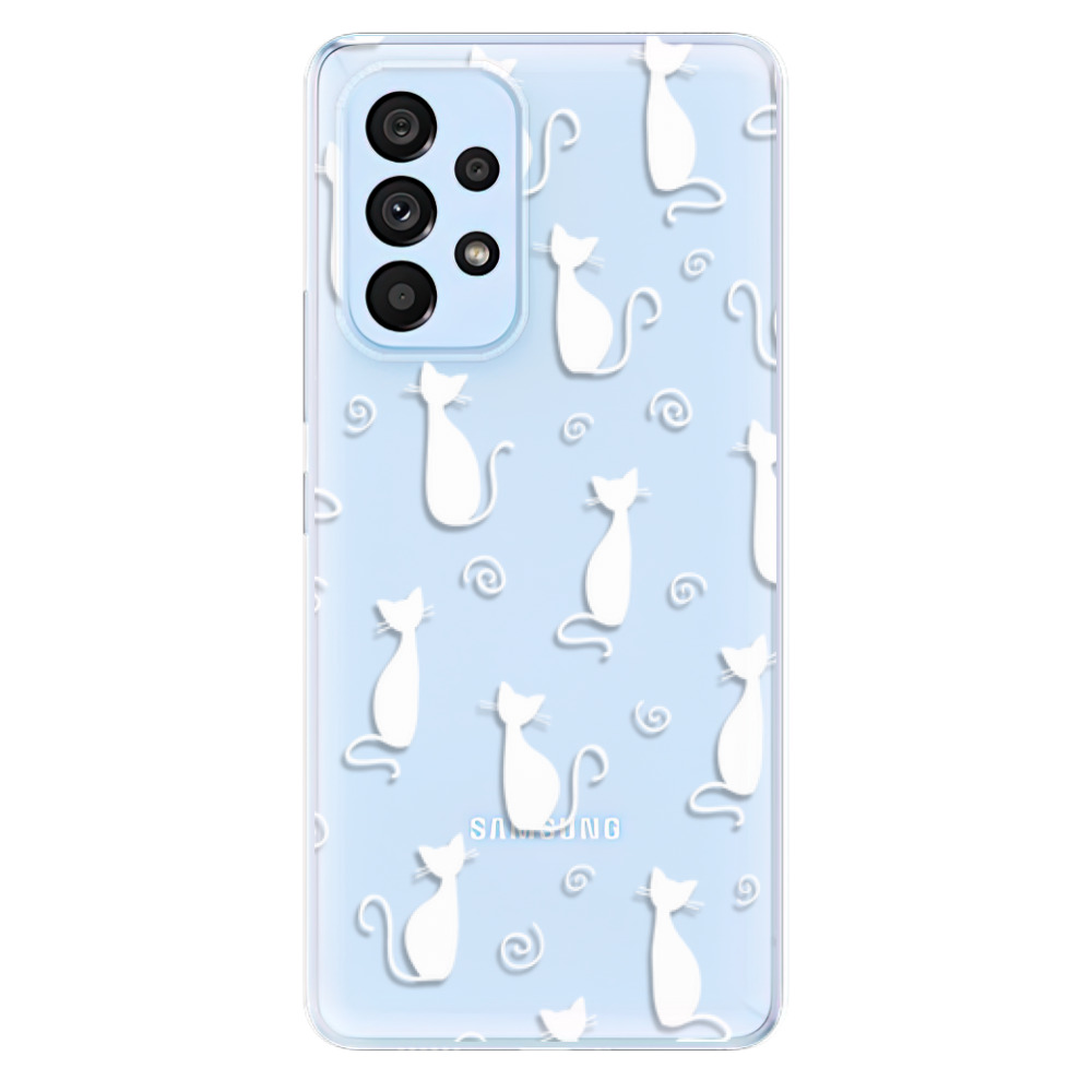 Odolné silikonové pouzdro iSaprio - Cat pattern 05 - white - Samsung Galaxy A73 5G