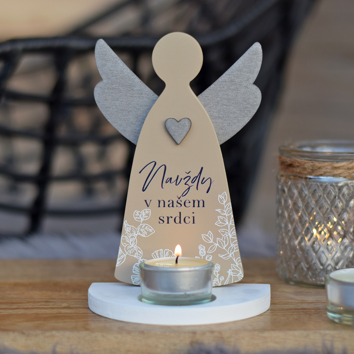 Svícen anděl latte - Navždy v našem srdci