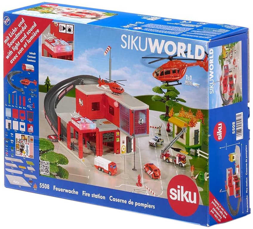 SIKU World Požární stanice herní set s autem a vrtulníkem na baterie Světlo Zvuk