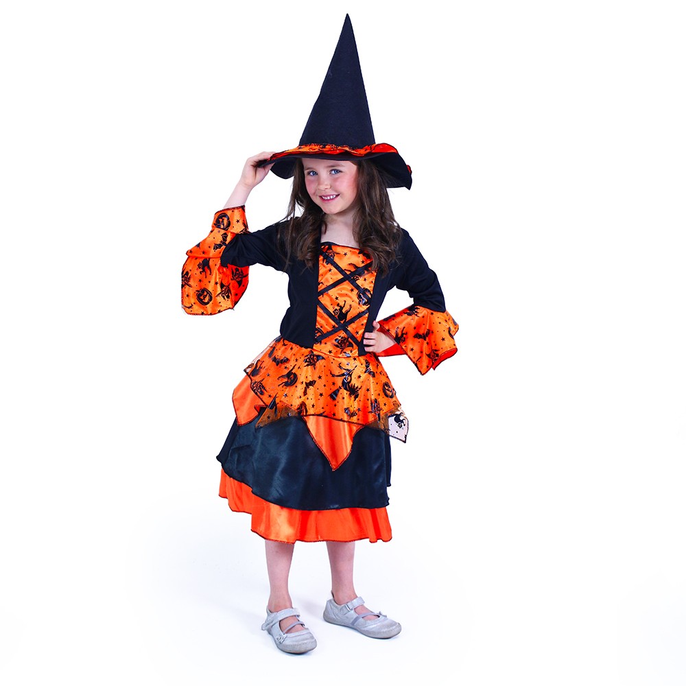 Dětský kostým čarodějnice/Halloween oranžová (S)