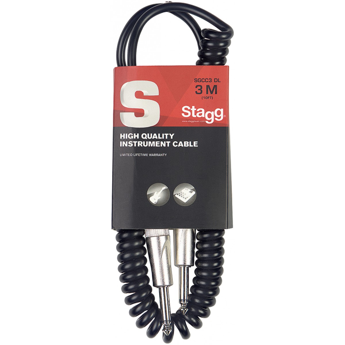 Stagg SGCC3 DL, spirálový nástrojový kabel jack/jack, 3 m