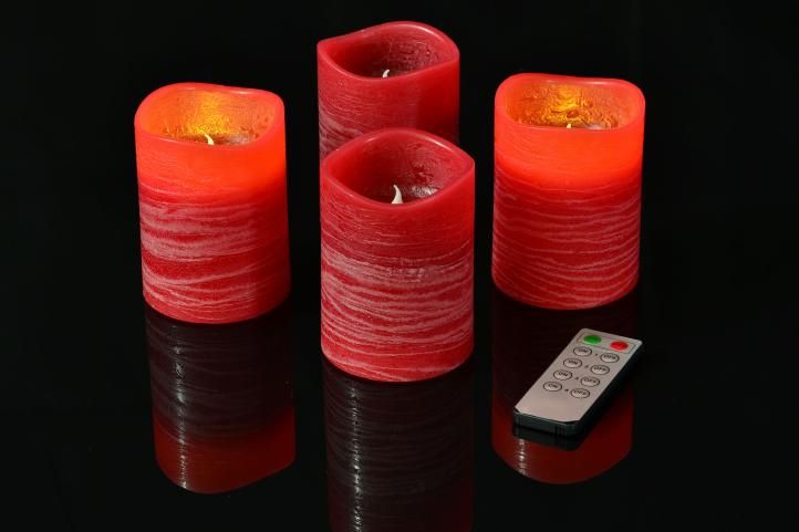 Dekorativní sada 4 adventní LED svíčky, červené