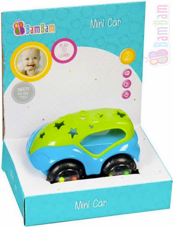 BAM BAM Baby autíčko 131 mini volný chod chrastítko pro miminko