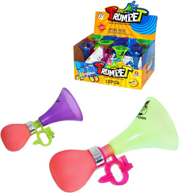 Klakson houkací trumpetka na jízdní kolo 3 barvy fanfára plast