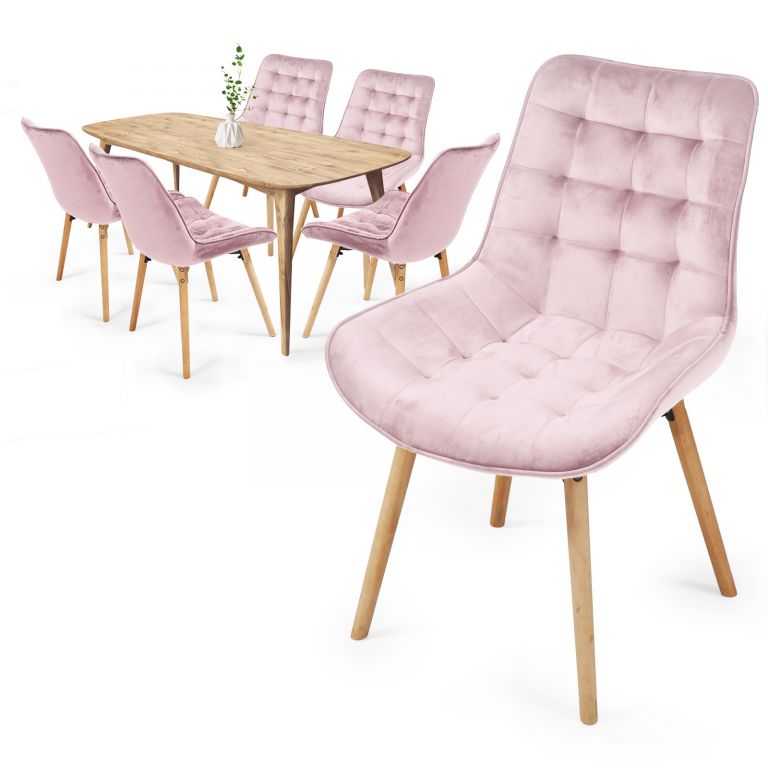 MIADOMODO Sada prošívaných jídelních židlí, růžová 6 ks