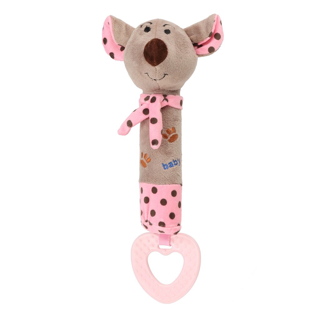 Dětská pískací plyšová hračka s kousátkem Baby Mix - myška - růžová