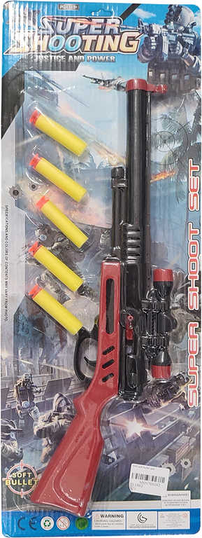 Puška dětská zbraň set s 5 soft pěnovými náboji s přísavkou plast