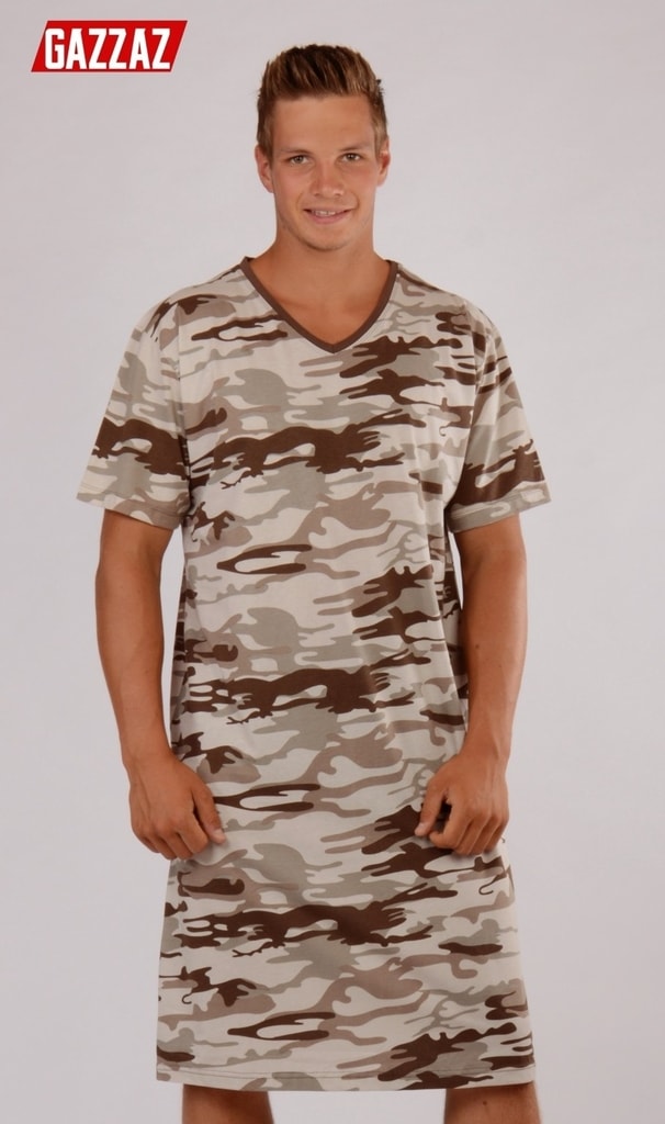 Pánská noční košile s krátkým rukávem GAZZAZ Army - hnědá - M