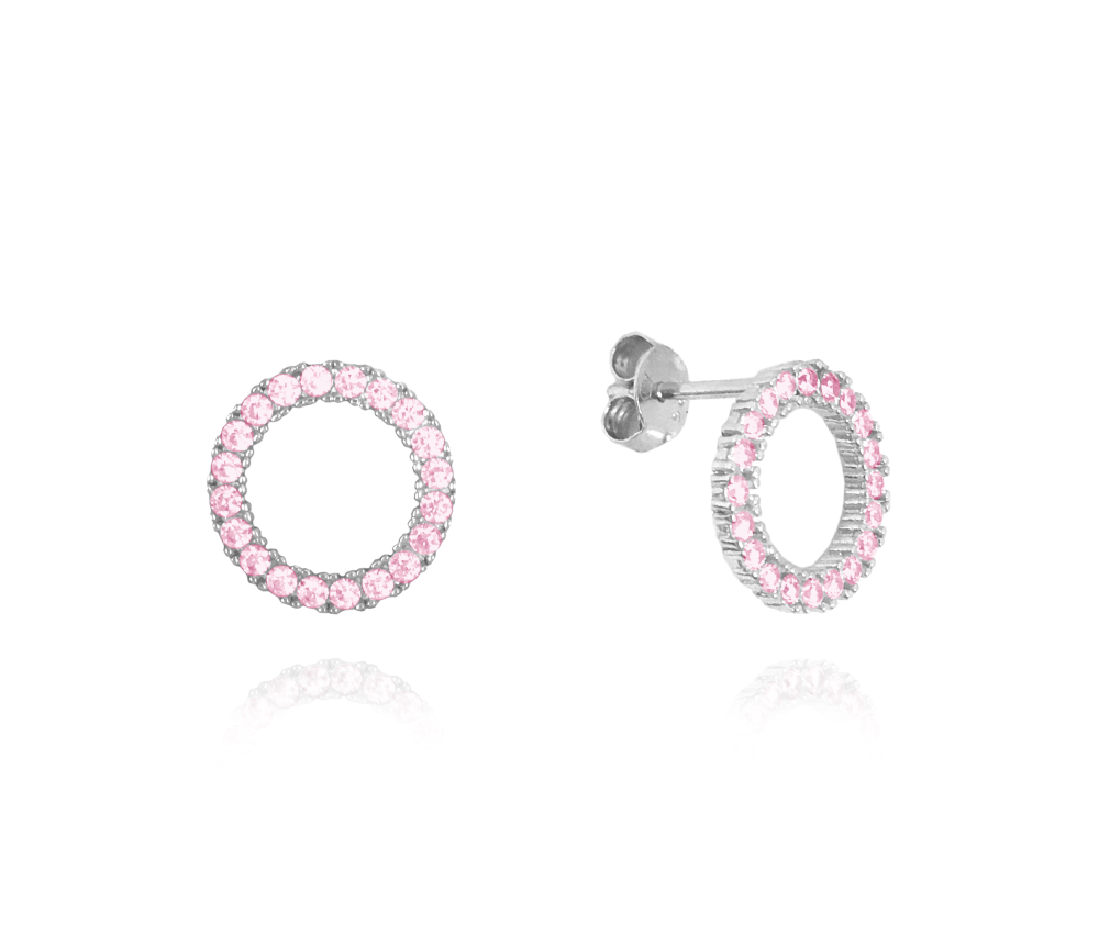 Stříbrné náušnice MINET KROUŽKY s růžovými zirkony