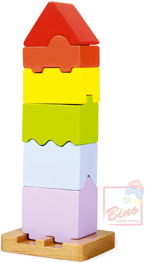 BINO DŘEVO Baby skládací věž barevné tvary stavebnice pro miminko