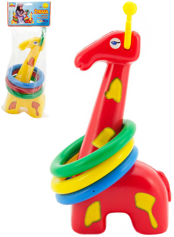 Baby hra házecí kroužky set 3ks žirafa 33cm plast 4 barvy