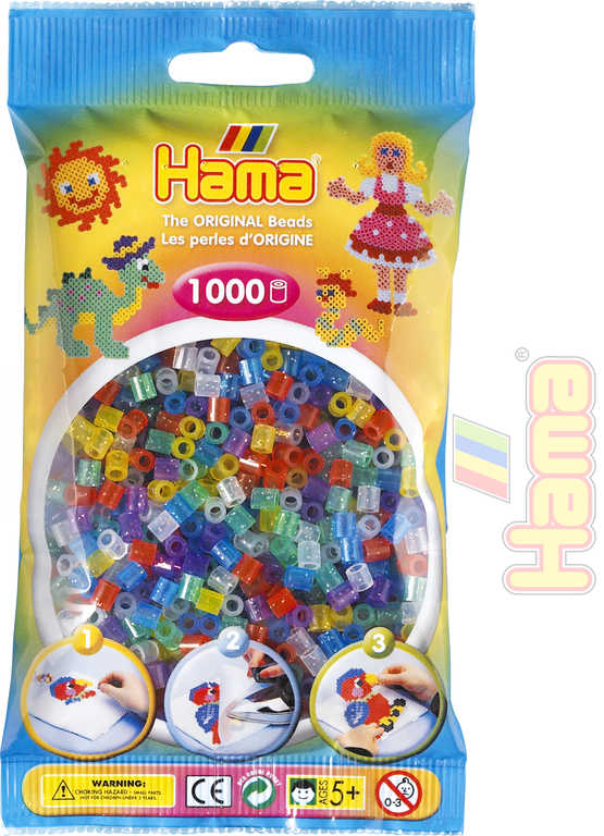 HAMA Korálky dětské zažehlovací třpytivé set 1000ks v sáčku midi plast