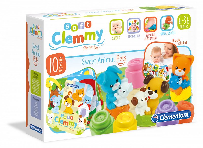Clementoni Soft Clemmy - kostičky s knížkou, domácí zvířata