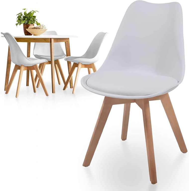 Sada jídelních židlí s plastovým sedákem, 4 ks, bílá