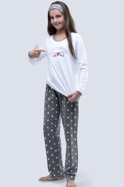 GINA dětské pyžamo dlouhé dívčí 19059P - bílá šedá