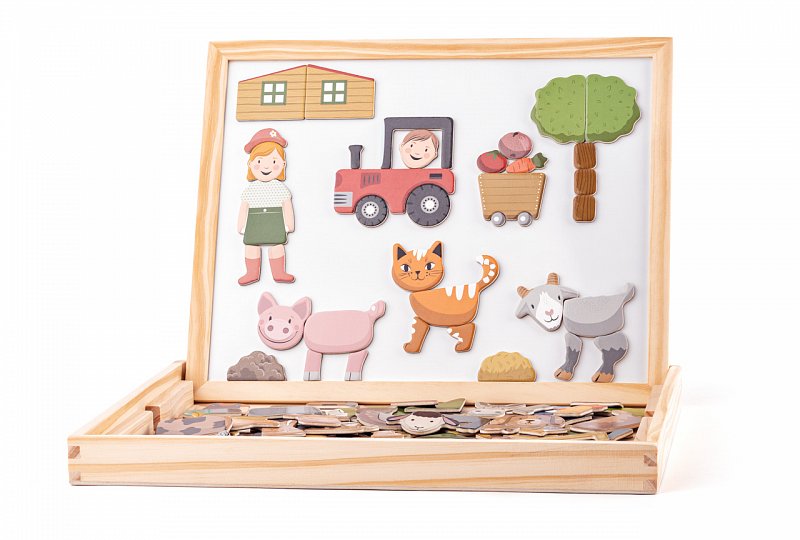 Woody dřevěné hračky - Magnetická tabulka se zvířátky, oboustranná