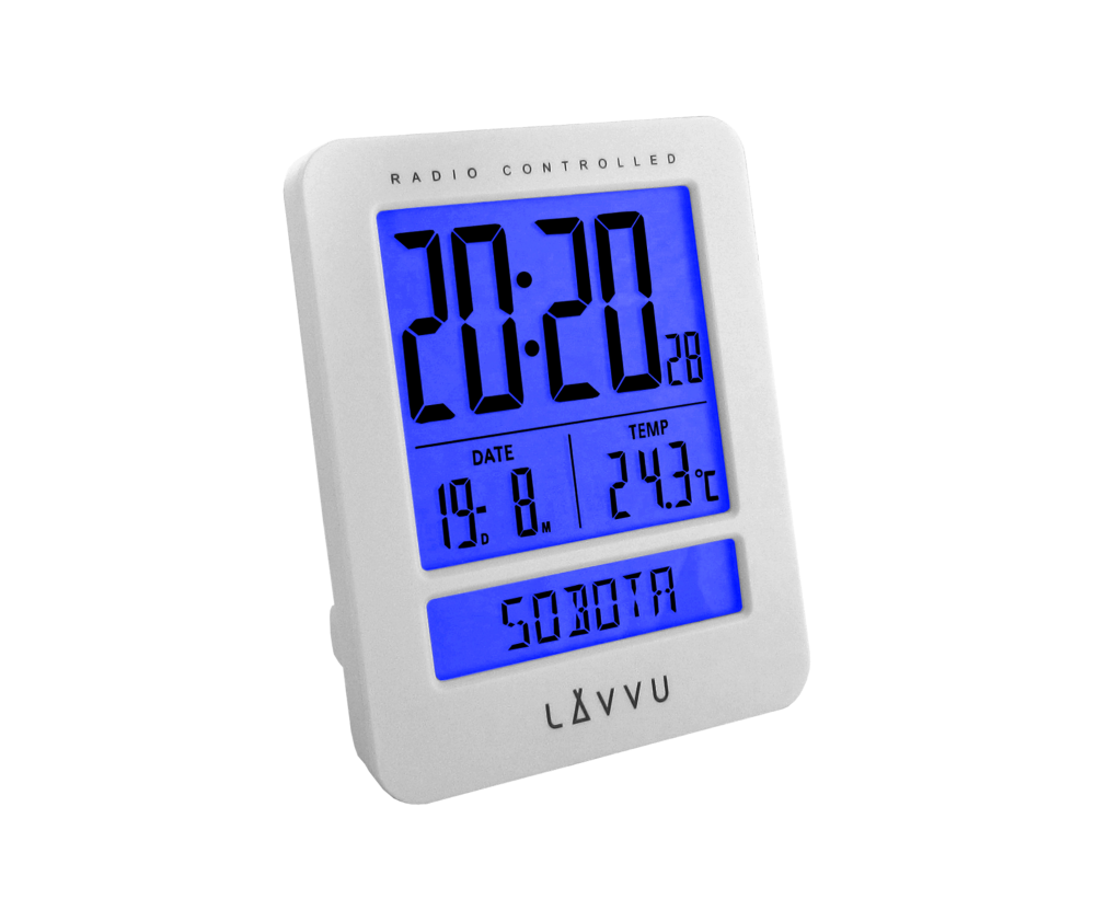 Digitální budík řízený rádiovým signálem LAVVU Duo White s češtinou