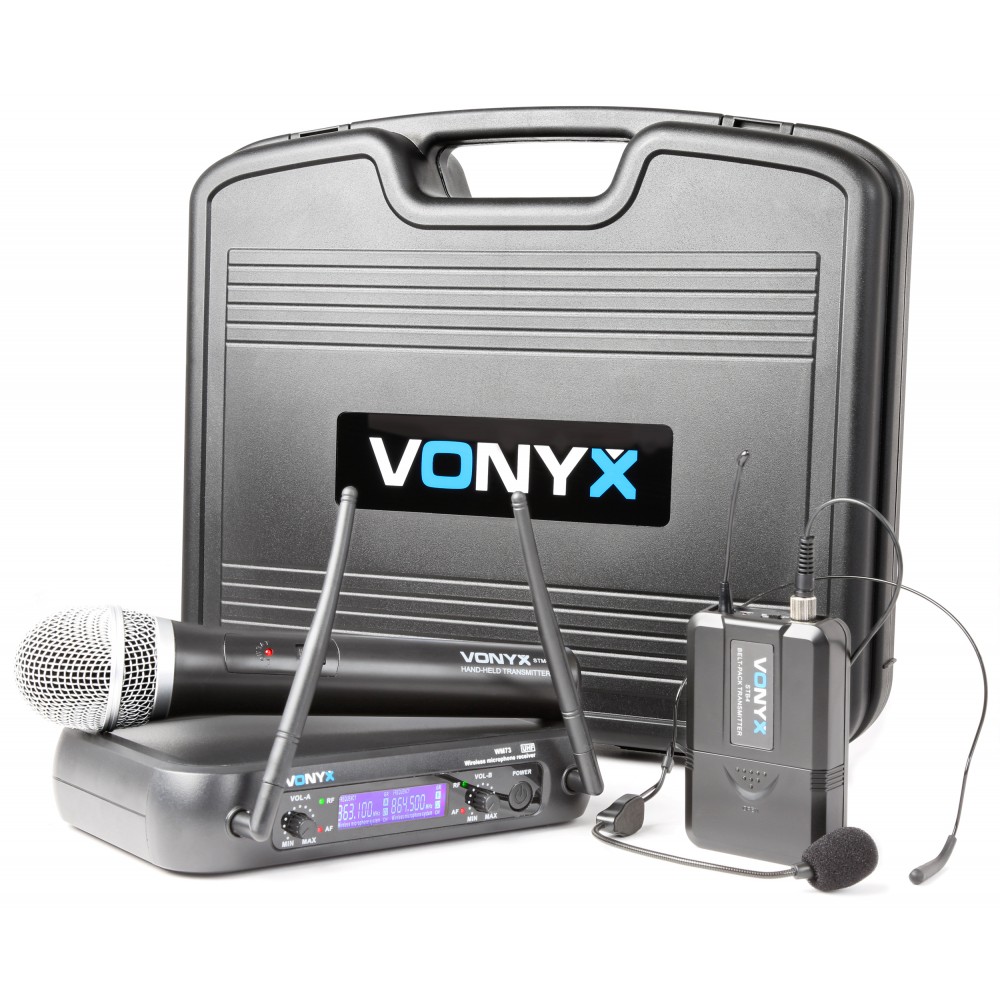 Vonyx WM73C, UHF mikrofonní set 2 kanálový, 1x ruční a 1x náhlavní mikrofon