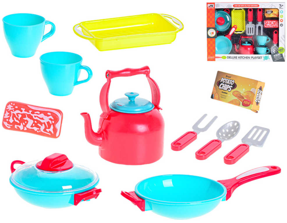 Nádobí dětské barevný kuchyňský set 13ks s nástroji plast v krabici
