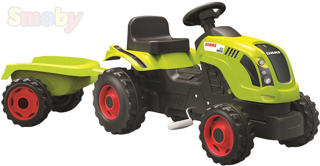 SMOBY Baby traktor dětský šlapací CLAAS zelený s vlečkou a klaksonem plast